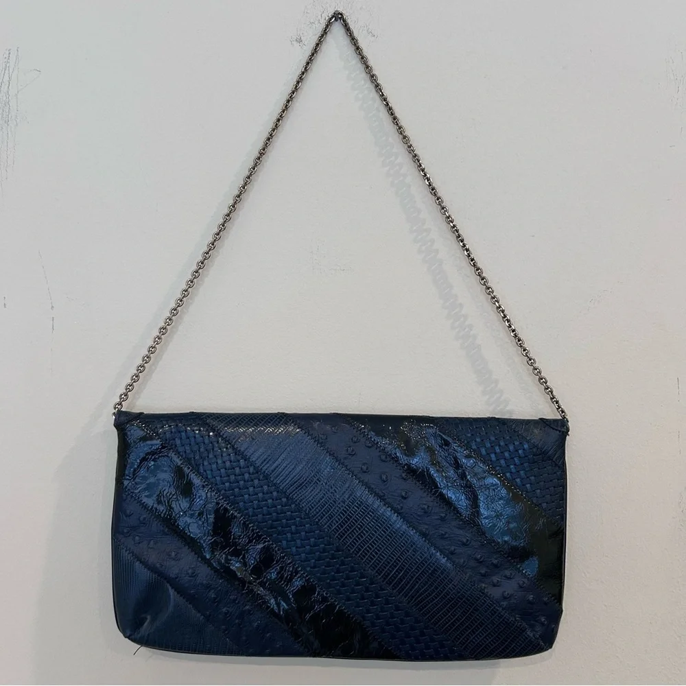 Vintage Caprice Snakeskin Clutch in Blue Hues, circa 1980s chain strap
